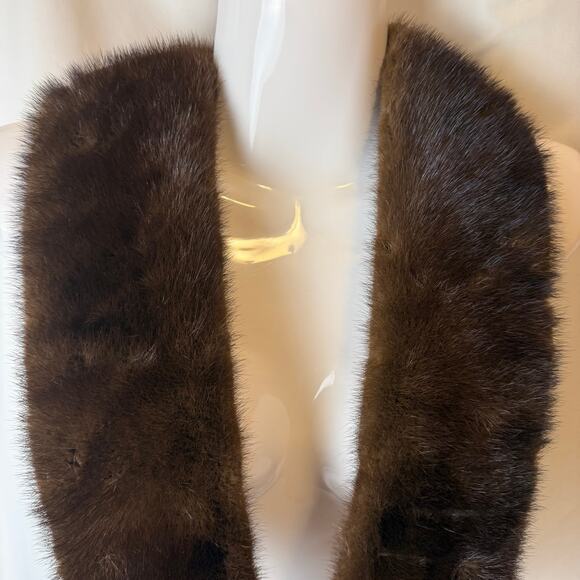 VTG 1940s Real Mink Fur Stole Scarf Wrap Brown Satin Lined PM Monogram 40x4 - Picture 2 of 7